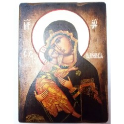Владимирская Икона  Греческая под старину ХОЛСТ НИМБЫ 16х22