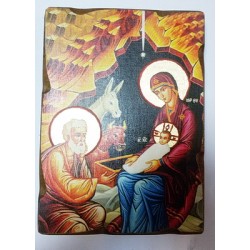 Рождество Христово Икона  Греческая под старину ХОЛСТ НИМБЫ 16х22