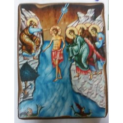 Крещение Господне Икона  Греческая под старину ХОЛСТ НИМБЫ 16х22