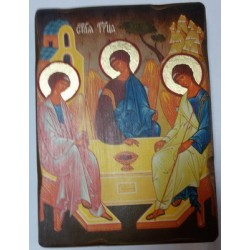 Тройца Ветхозаветная Икона  Греческая под старину ХОЛСТ НИМБЫ 16х22