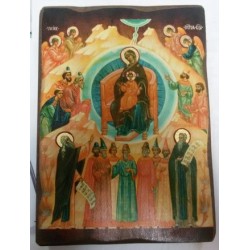 Собор Пр.Богородицы Икона  Греческая под старину ХОЛСТ НИМБЫ 16х22