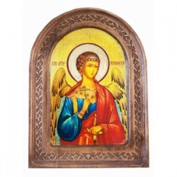 Ангел Хранитель Икона  АНТИК  с резьбой в коробке13х17