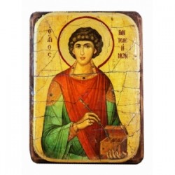 Пантелеймон Икона  Греческая под старину ФРЕСКА 13х17